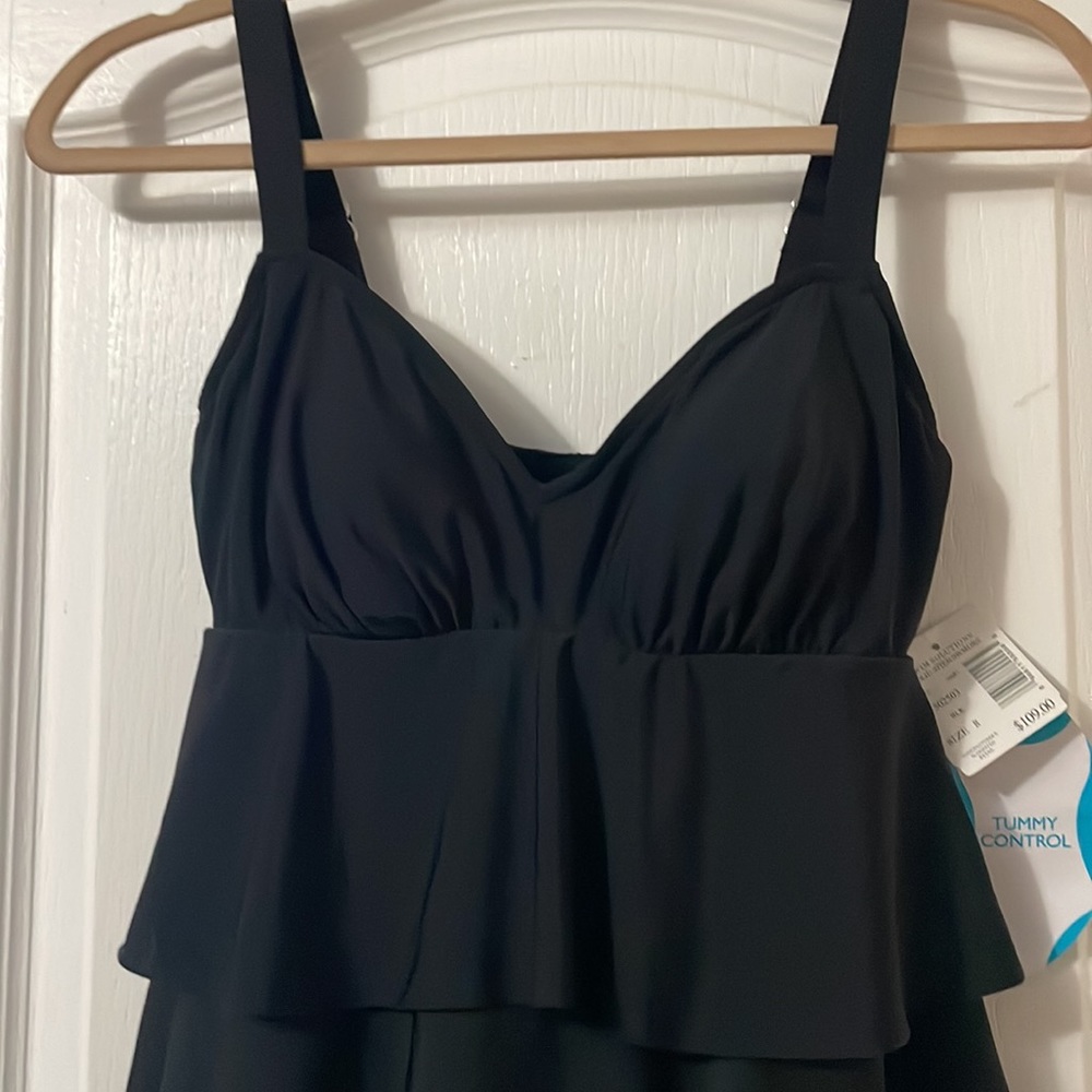 Swim Solutions Swimsuit V Neck Tiered Ruffle Swimdress - Picture 3 of 13